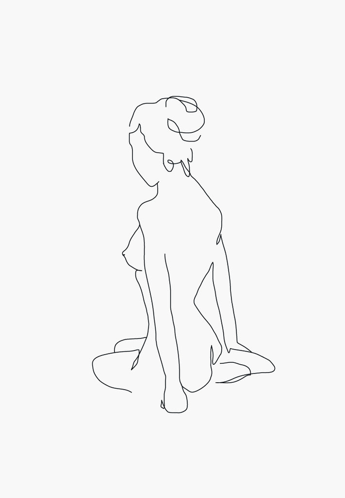 Line art print, Line drawing. Nude woman art.