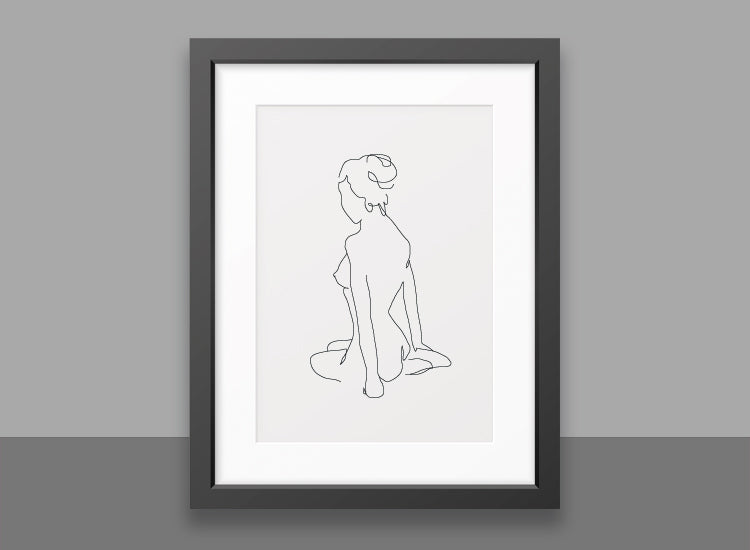 Line art print, Line drawing. Nude woman art.