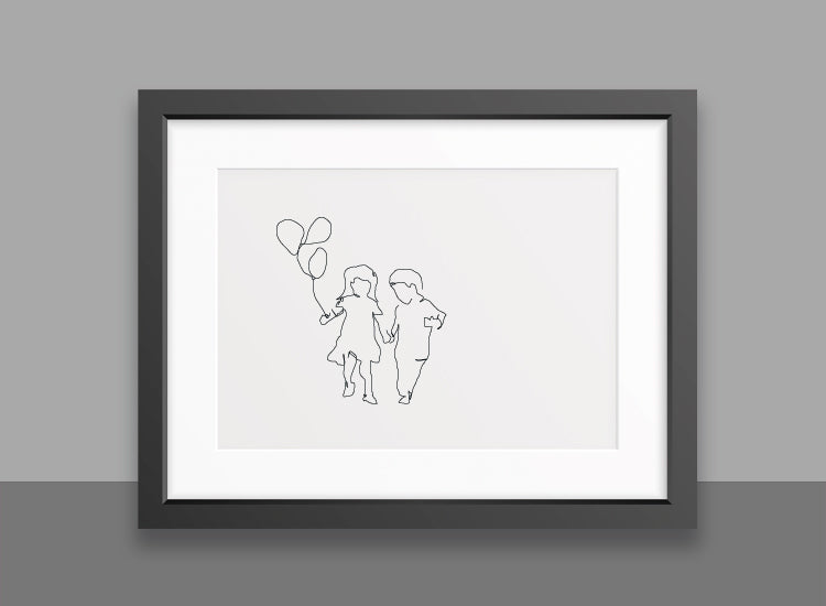 Line art print, Line drawing. Children's Party.