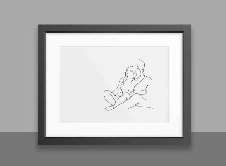 Line art print, Line drawing. Couple Passionate.