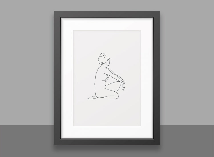 Line art print, Line drawing. Nude woman art.